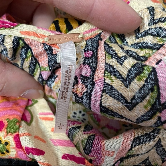 FREE PEOPLE SUMMER IN TULUM LINEN BLEND TUNIC PEBLUM PINK FLORAL TOP Size Large - Picture 10 of 11